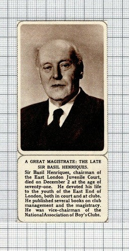 Sir Basil Henriques East London Juvenile Court Obituary  - 1961 News Clipping