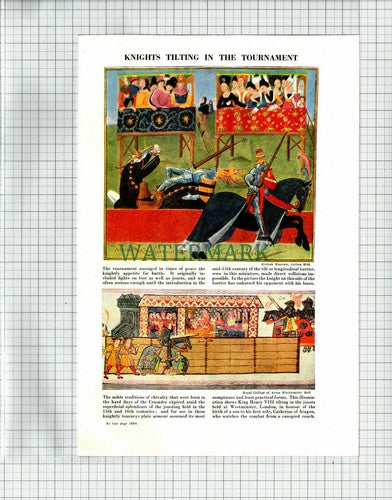 (6880) Knights Jousting Tournament Joust - c.1950s Cutting