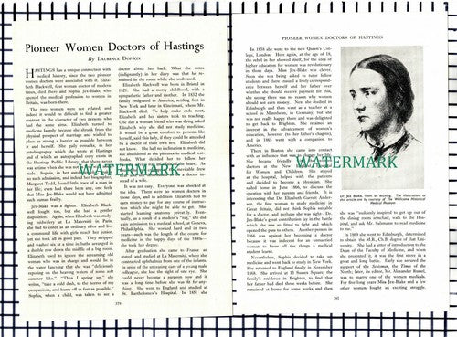 (8228) Women Doctors Hastings Sussex Jex-Blake Elizabeth Blackwell -1950 Article