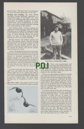 Lord Peel Gunnerside Lodge Dr Peter Hudson Grouse Project - 1984 Article