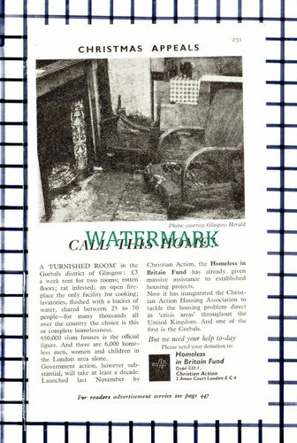 Homeless In Britain Fund Christian Action Gorbals Glasgow - 1964 Cutting