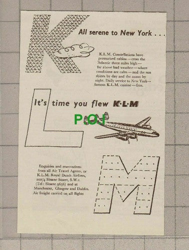C2051) KLM Royal Dutch Airlines Small Advert - 1948 Clip
