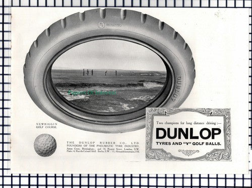 (6957) Newbiggin Golf Course Dunlop Advert -  1914 Cutting