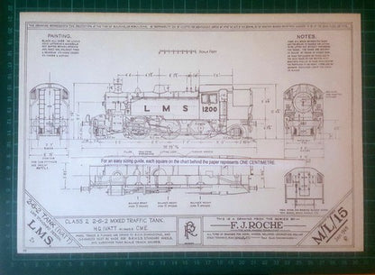LMS 7P 4-6-2 Pacific Duchess / 2-6-2 Ivatt Model Railway Diagrams c.1960s Print
