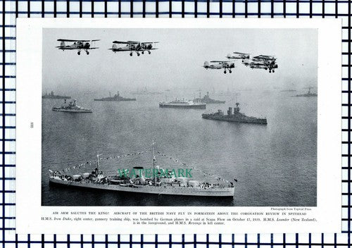 (7917) HMS Iron Duke British Navy Aircraft Formation Spithead - 1940 Cutting