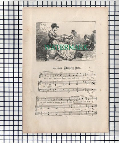 Tom The Piper's Son / See Saw Margery Daw   Nursery Rhyme - c.1890s Book Print