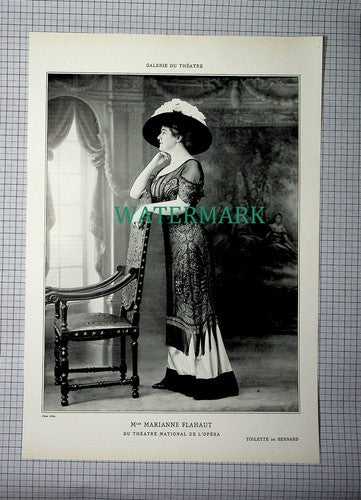 Mlle MARIANNE FLAHAUT Actress - c.1910 Antique Print/ Cutting