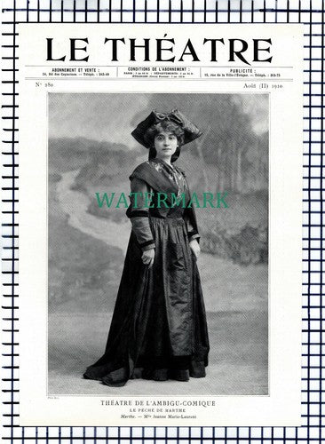 Mlle Jeanne Marie-Laurent Theatre De L'Ambigu Comique  - 1910 Cutting