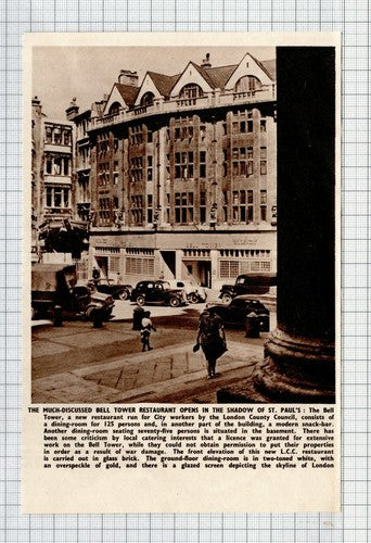 The Bell Tower Restaurant St Paul's London   -  1950 Clipping / Print