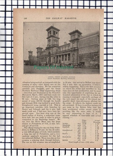 C5594) Dublin Belfast Great Northern Railway Ireland Amiens St - c.1917 Article