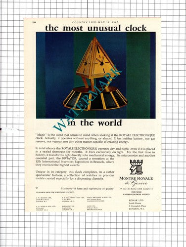 Montre Royale Electronique Clock ADVERT / Bermuda Tourism - 1967 Advert