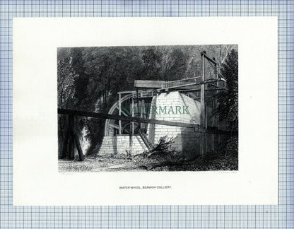 WHITWELL COLLIERY  BEAMISH WATER WHEEL MINE MINING PRINT 1987 (X1705)