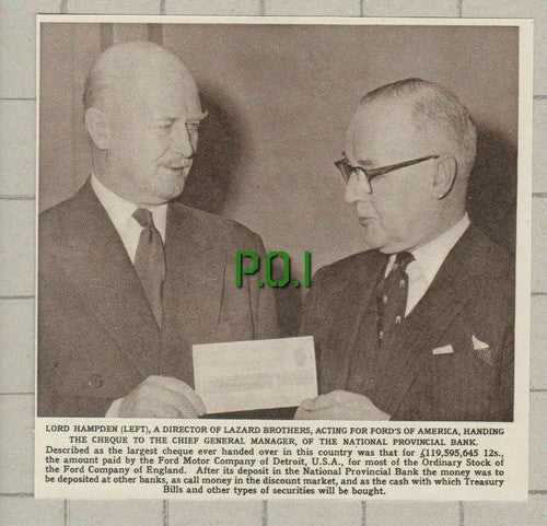 Lord Hampden Lazard Brothers Ford's Of America Ford Motors  -1961 News Clipping