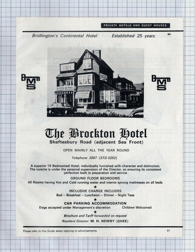(5801) Brockton Hotel Bridlington Newby / The Langdon Guest House C Wade - 1973