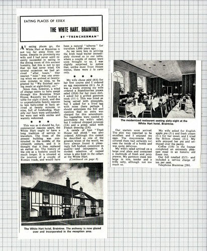 The White Hart Hotel Braintree Essex - 1969 Two-Part Clipping / Print