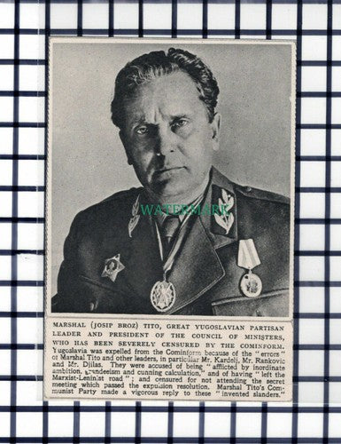 C6521) Marshal Josip Broz Tito Yugoslavian Partisan Leader - 1948 Cutting