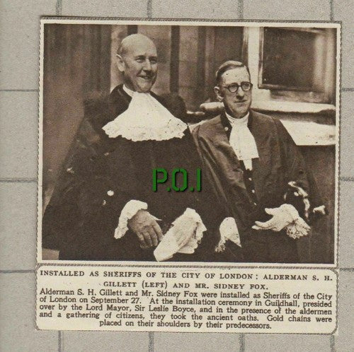 Alderman S H Gillett  Mr Sidney Fox Sheriffs of City London  - 1952 Clipping