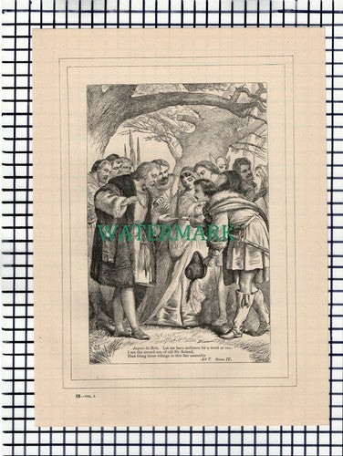 X1607) As You Like It  Jacques de Bois  - c.1880 Shakespeare Book Print