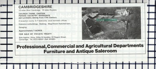 C6855) Church Farm Caxton Cambridgeshire Sale Advert  - 1978 Cutting