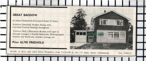 C6813) Great Baddow Essex House Sale Advert  c.1965 Cutting