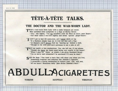 (5408) Abdulla Cigarettes Wartime Advert World War One  - 1918 Clip