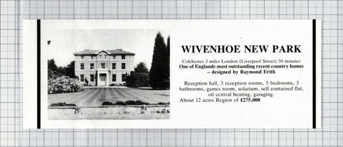 Wivenhoe New Park Essex House Sale Advert - 1986 Cutting