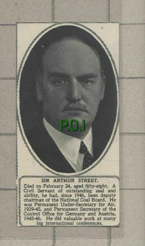C719) Sir Arthur Street National Coal Board Obituary - 1951 Cutting  SMALL!!