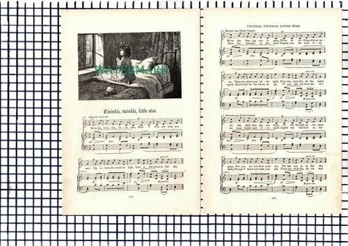 Twinkle Twinkle Little Star 2-Page Nursery Rhyme - c.1890s Book Print