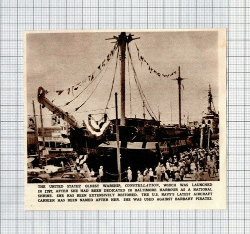 Warship Ship CONSTELLATION Baltimore Harbour -  1961 Small Clipping