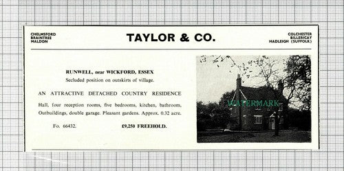 C2506) Runwell Near Wickford Essex House Sale Advert - 1966 Clip