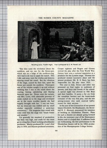 Hurstpierpoint College Shakespeare Society Rev RC Howard SF Florey -1954 Article