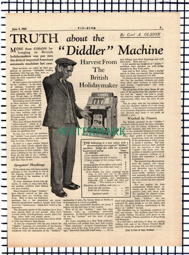 X1498) Diddler Machines Gambling  - 1933 Article