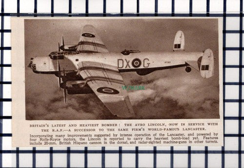 C6208) Avro Lincoln Bomber Plane - 1945 Cutting