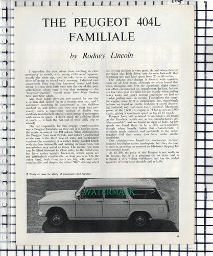 The Peugeot 404L Familiale Car REVIEW Rodney Lincoln - 1968 Article