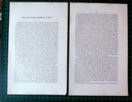 (6104) Sir Frederick Leighton Scarborough - 1901 Article