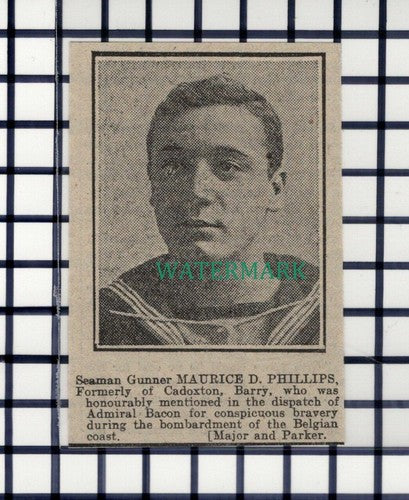 C7015) Seaman Gunner Maurice D Phillips Cadoxton Barry - 1916  Cutting
