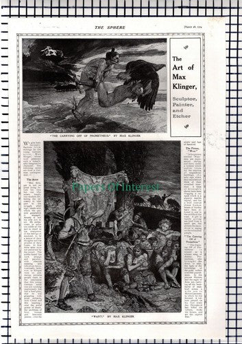 Max Klinger Sculptor Painter  - 1914 News Page / Print