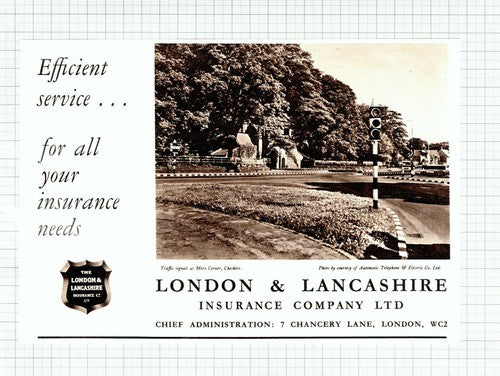 (6002) Mere Corner Cheshire London & Lancashire Insurance Advert - 1955 Clip