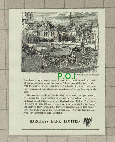 C2258) Barclays Bank Advert Peterborough Market Place - 1948 Clip