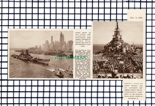 C6419) US Battleship Ship NEW JERSEY - 1950 Cutting
