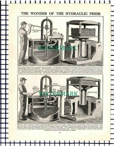 (7353) How A Hydraulic Press Works  - c.1940s Picture Article