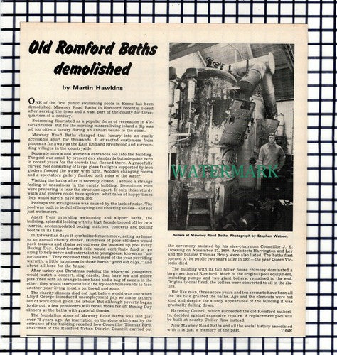(8314) Romford  Mawney Road Baths Essex Demolished - 1975 Cutting