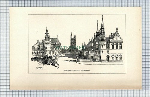 C7454) PLYMOUTH Devon Guildhall Square Charles Harper - 1907 Book Print