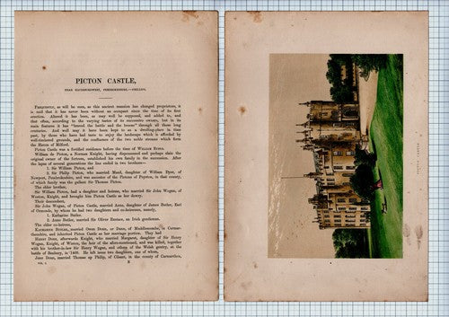 Picton Castle Haverfordwest - c.1880 Article & Print - See condition!