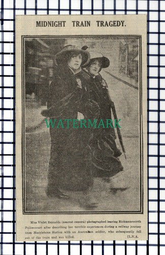 C7204) Miss Violet Reynolds Rickmansworth Police Train Incident - 1916 Cutting