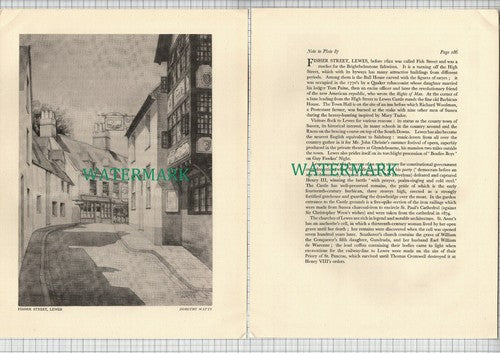 (8592) LEWES Sussex Fisher Street Dorothy Watts -  2-Part 1948 Print / Cutting