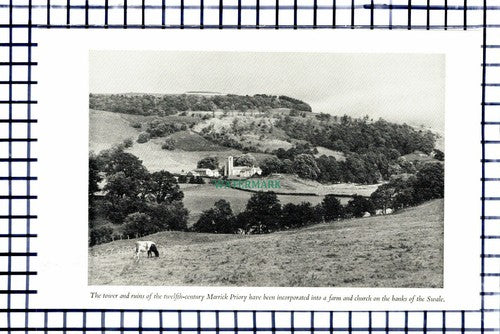 C6458) Marrick Priory / Grains of the Beck Farm Pennines - 1950s Print / Cutting