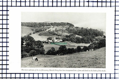 C6458) Marrick Priory / Grains of the Beck Farm Pennines - 1950s Print / Cutting