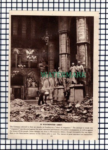 Westminster Abbey War Damage - 1940s Cutting / Print