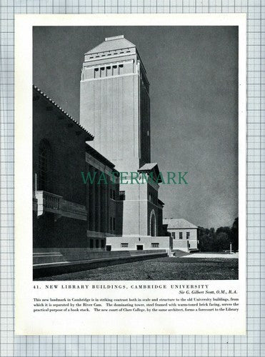 (8687) Cambridge University Library / Kelham Newark Chapel -  c.1945 Book Print